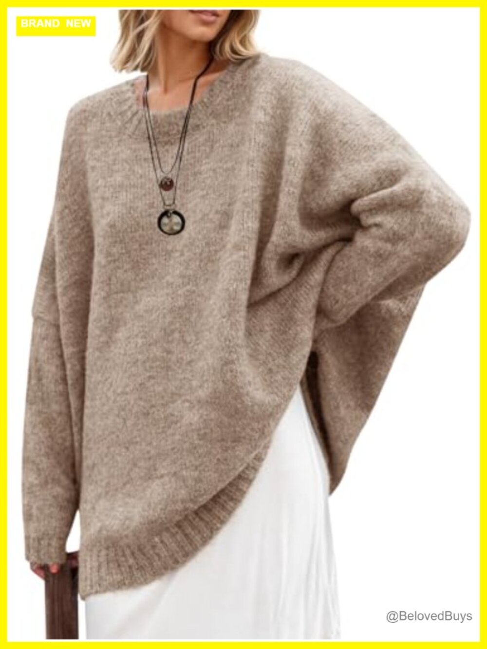 Oversized Tunic Sweater Chunky Knit Slouchy Pullover Drop Shoulder